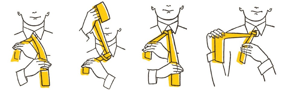 Illustration of a step-by-step tutorial on how to tie a necktie